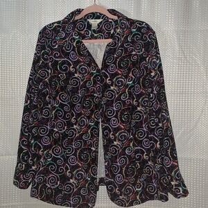 CJ Banks‎ Black Swirled Prints  Long Sleeve Button Front Shirt - 2X